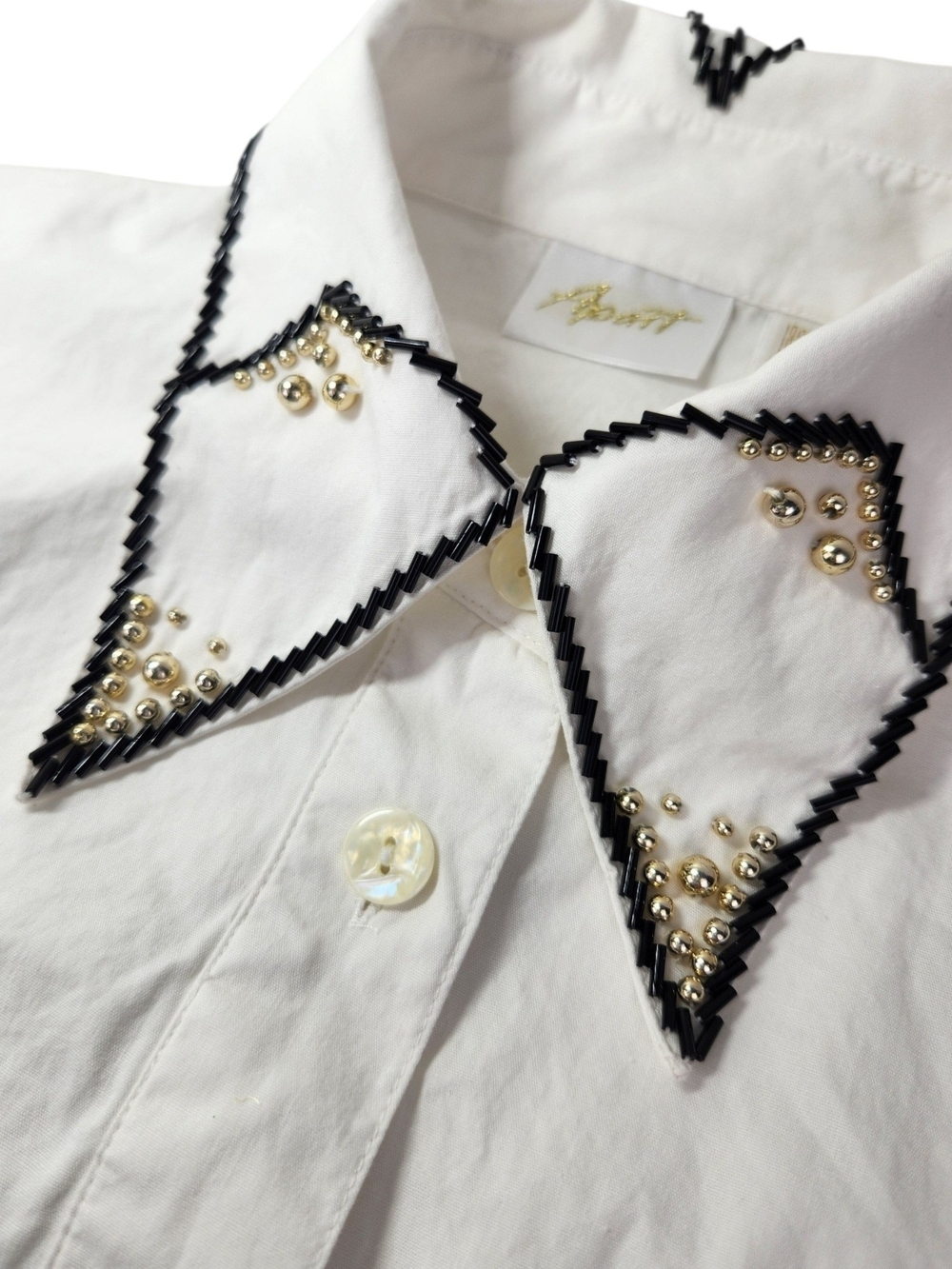 Vintage White Western Button Down Shirt Beaded Studded Embellished Long Sleeve 6 - Picture 9 of 16